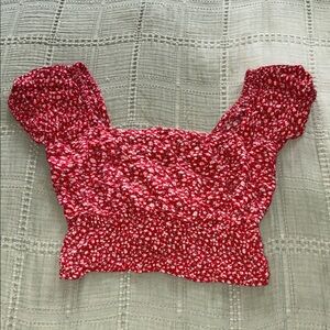 Floral Smocked Red Crop Top with Puff Sleeves